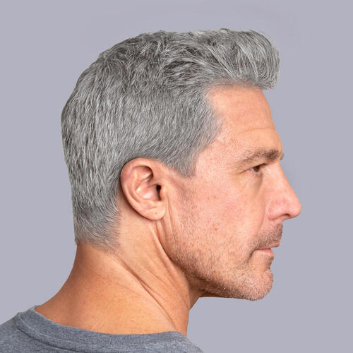 Man who has fully gray hair